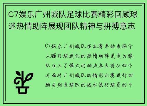 C7娱乐广州城队足球比赛精彩回顾球迷热情助阵展现团队精神与拼搏意志